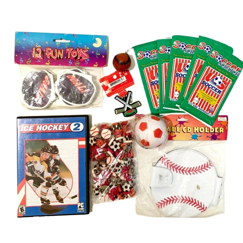Sports Theme Lot Games Key Chains Erasers Notepads Hockey Soccer Baseball Ball